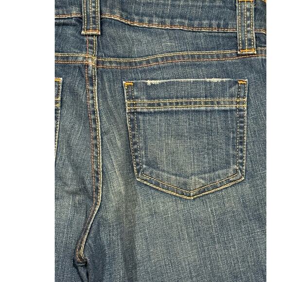 GAP Curvy Low Rise blue wide leg jeans yellow & orange stitching size 30" Waist - Picture 11 of 14